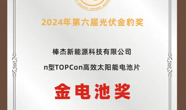 技术引领|棒杰高效N型产品获得“金电池奖”